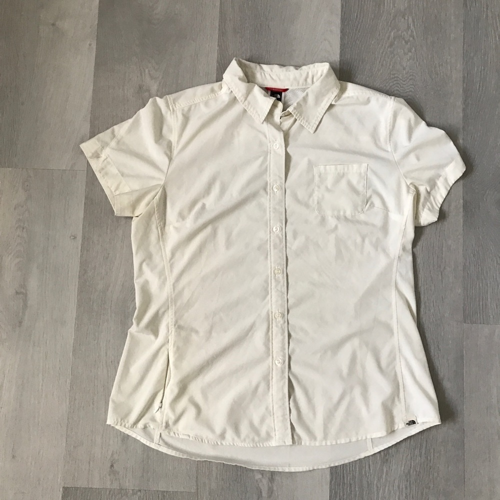 THE NORTH FACE IVORY SHIRT SHORT SLEEVE BUTTON ZIP POCKETS XL